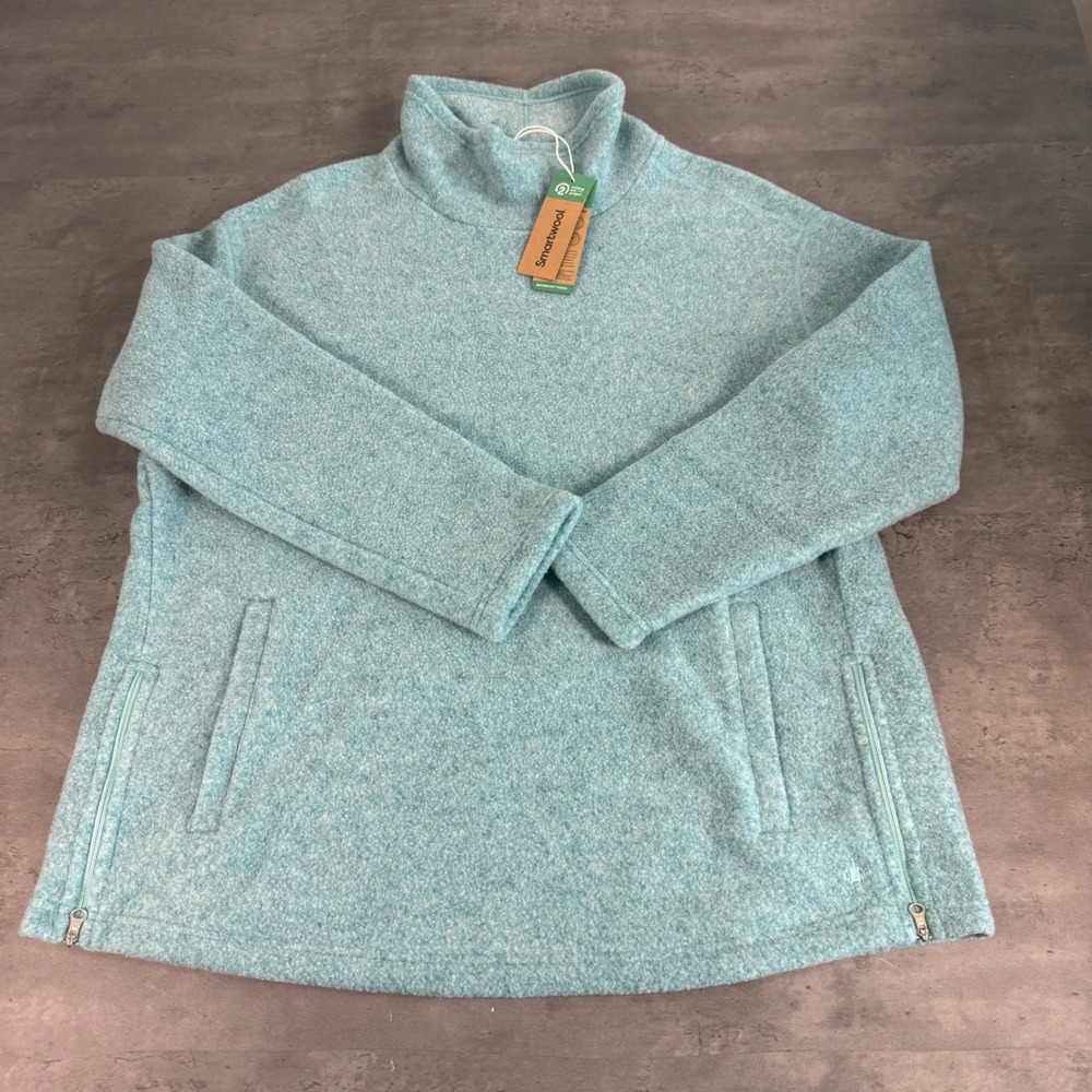 Smartwool Fleece Pullover Womens XL Pacific Blue Second Cut Wool Blend Mock Neck